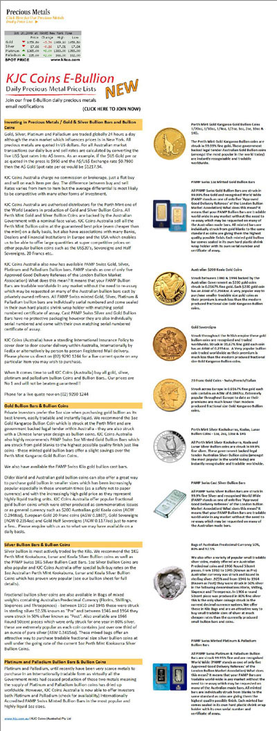 KJC Coins Kurt Jaggard's Bullion Page
